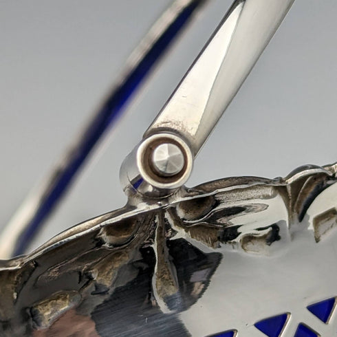 英国ヴィンテージ ブルーインナー シルバープレート製 バスケット